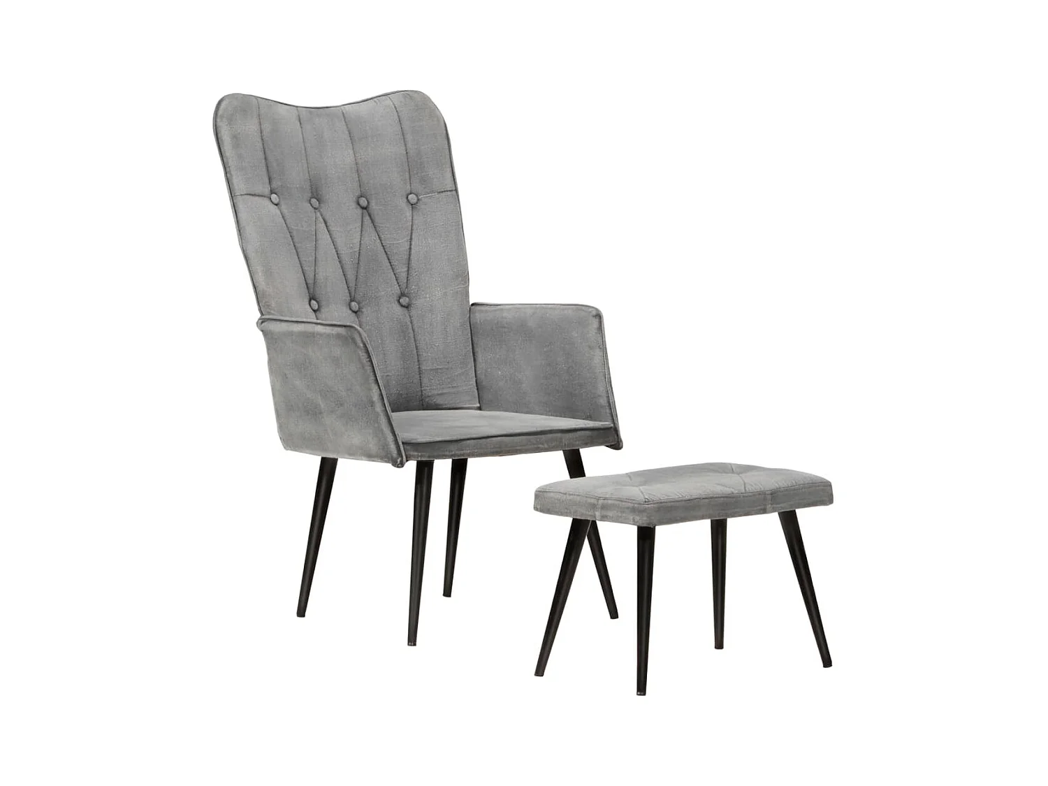Ohrensessel mit Hocker Grau Vintage Canvas