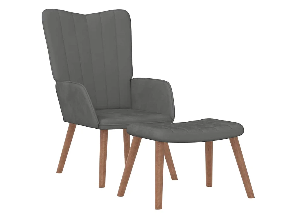 Chaise de relaxation avec repose-pied Gris foncé Velours