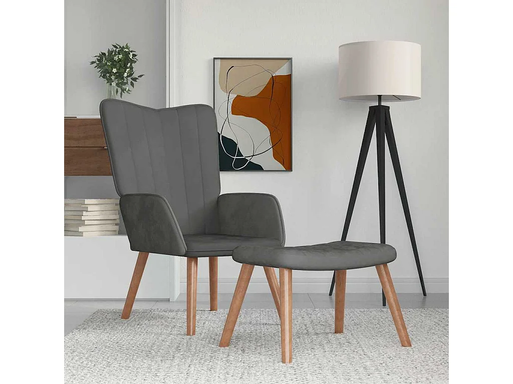 Chaise de relaxation avec repose-pied Gris foncé Velours