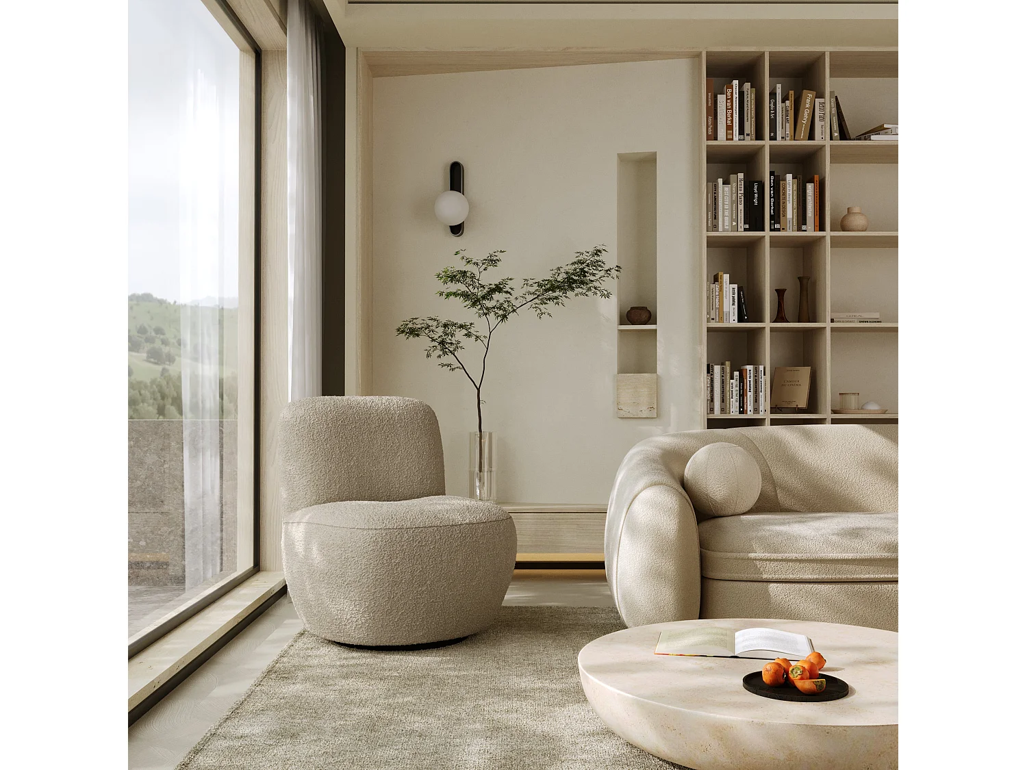 Fauteuil de salon pivotant en bouclette taupe JENA