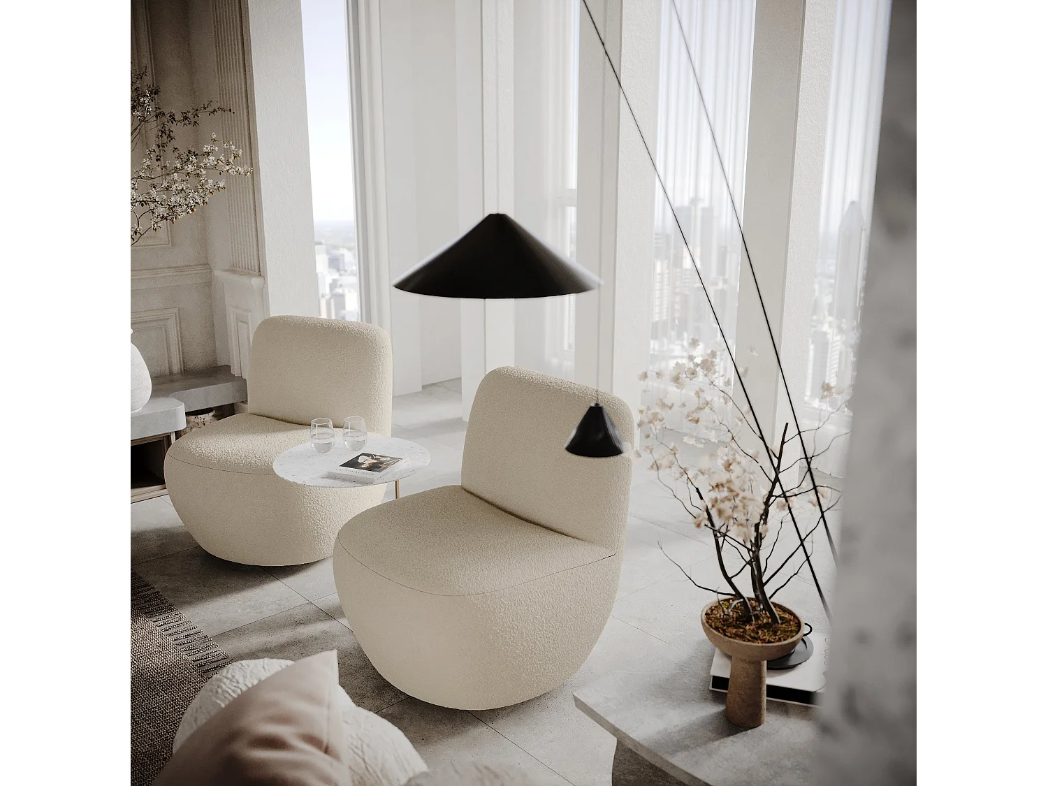 Fauteuil de salon pivotant en bouclette beige JENA