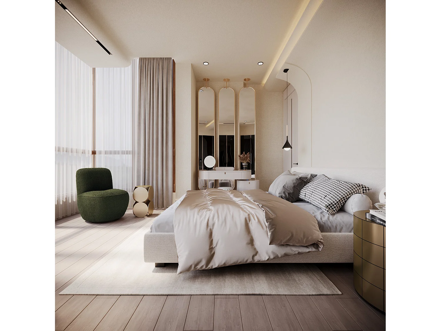 Fauteuil de salon pivotant en bouclette kaki JENA