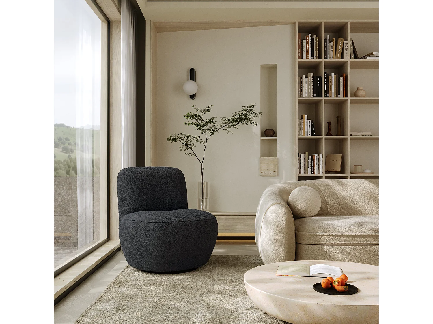 Fauteuil pivotant en bouclette gris anthracite