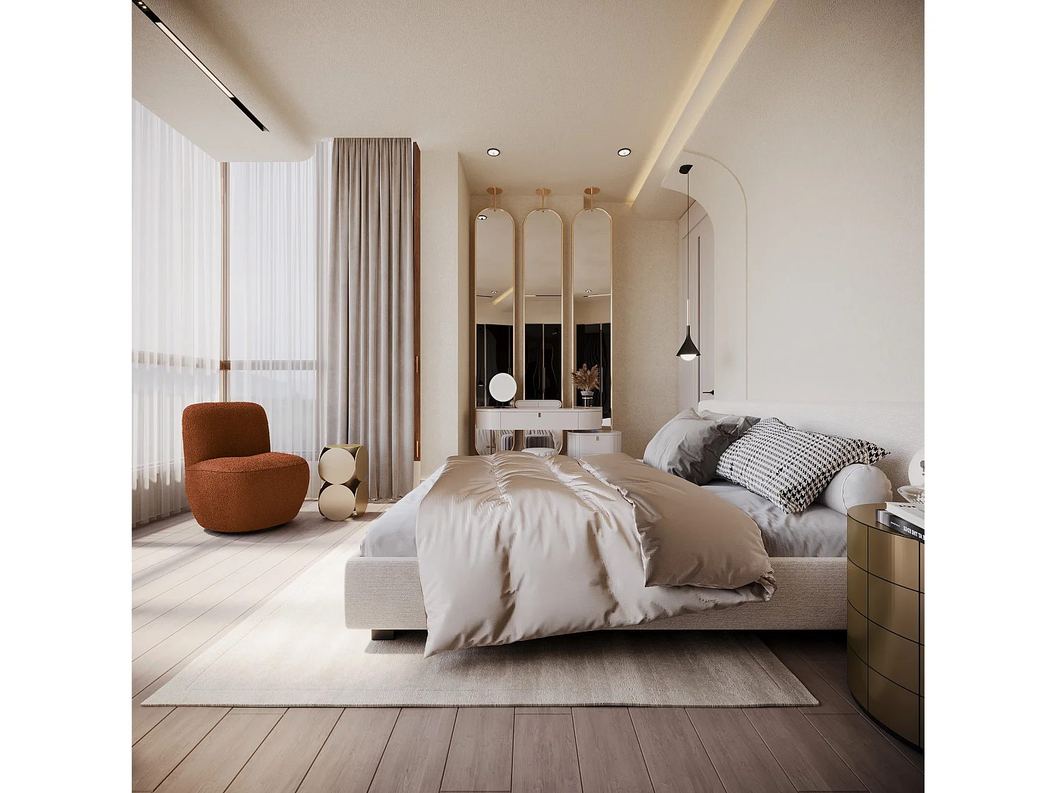 Fauteuil de salon pivotant en bouclette terracotta JENA