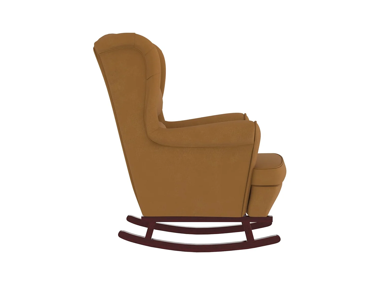 Fauteuil à bascule à oreilles en velours marron bois massif