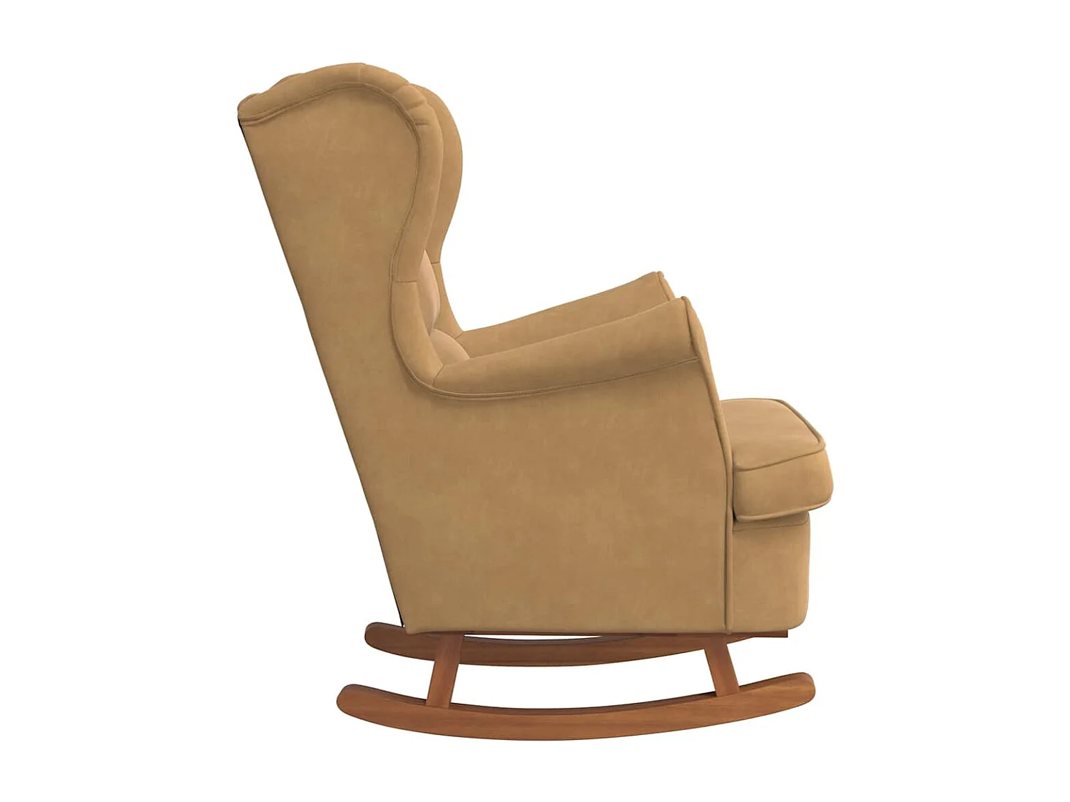 Fauteuil à bascule à oreilles en velours marron bois massif