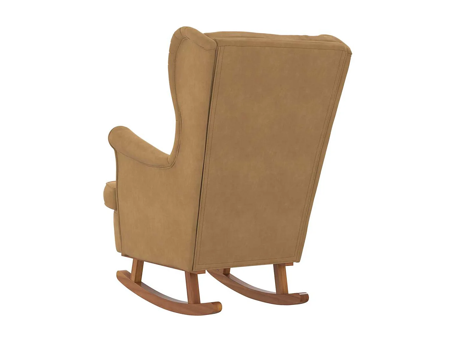 Fauteuil à bascule à oreilles en velours marron bois massif