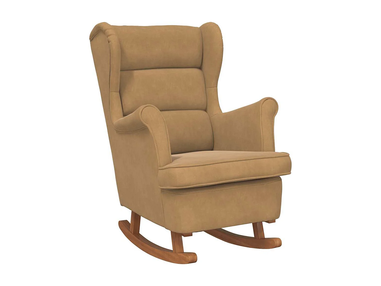 Fauteuil à bascule à oreilles en velours marron bois massif