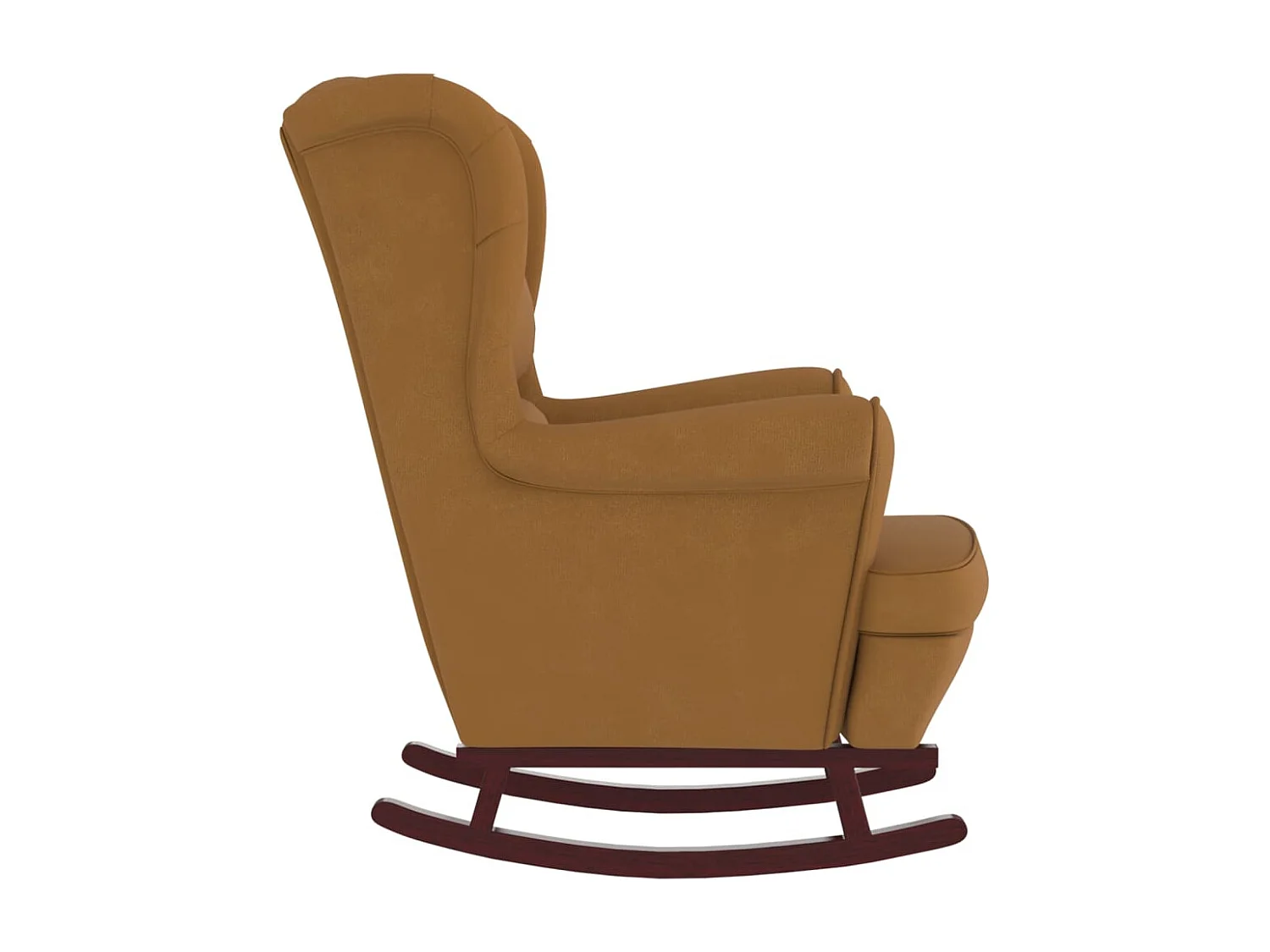 Fauteuil à bascule à oreilles en velours marron bois massif