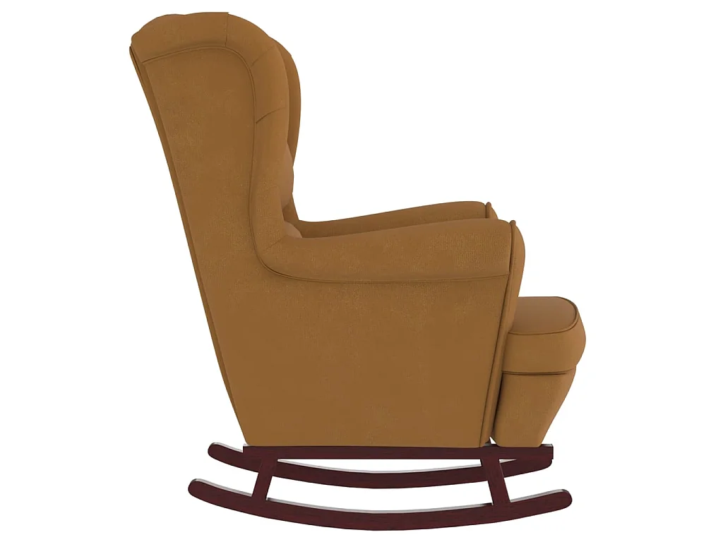 Fauteuil à bascule à oreilles en velours marron bois massif