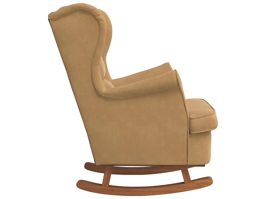 Fauteuil à bascule à oreilles en velours marron bois massif