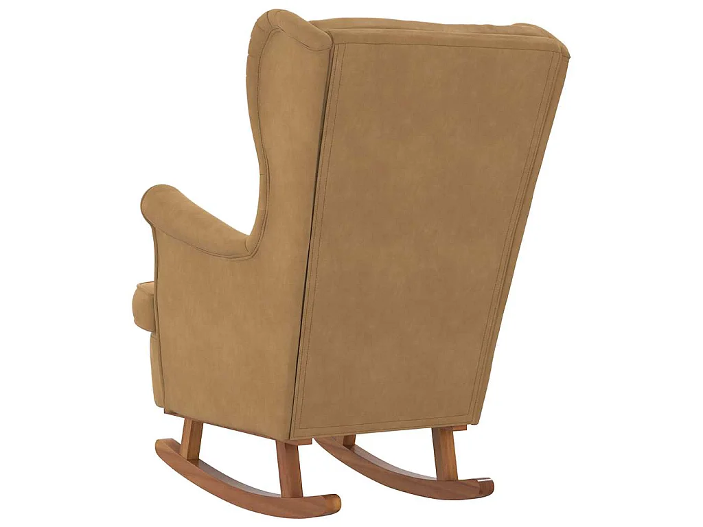 Fauteuil à bascule à oreilles en velours marron bois massif