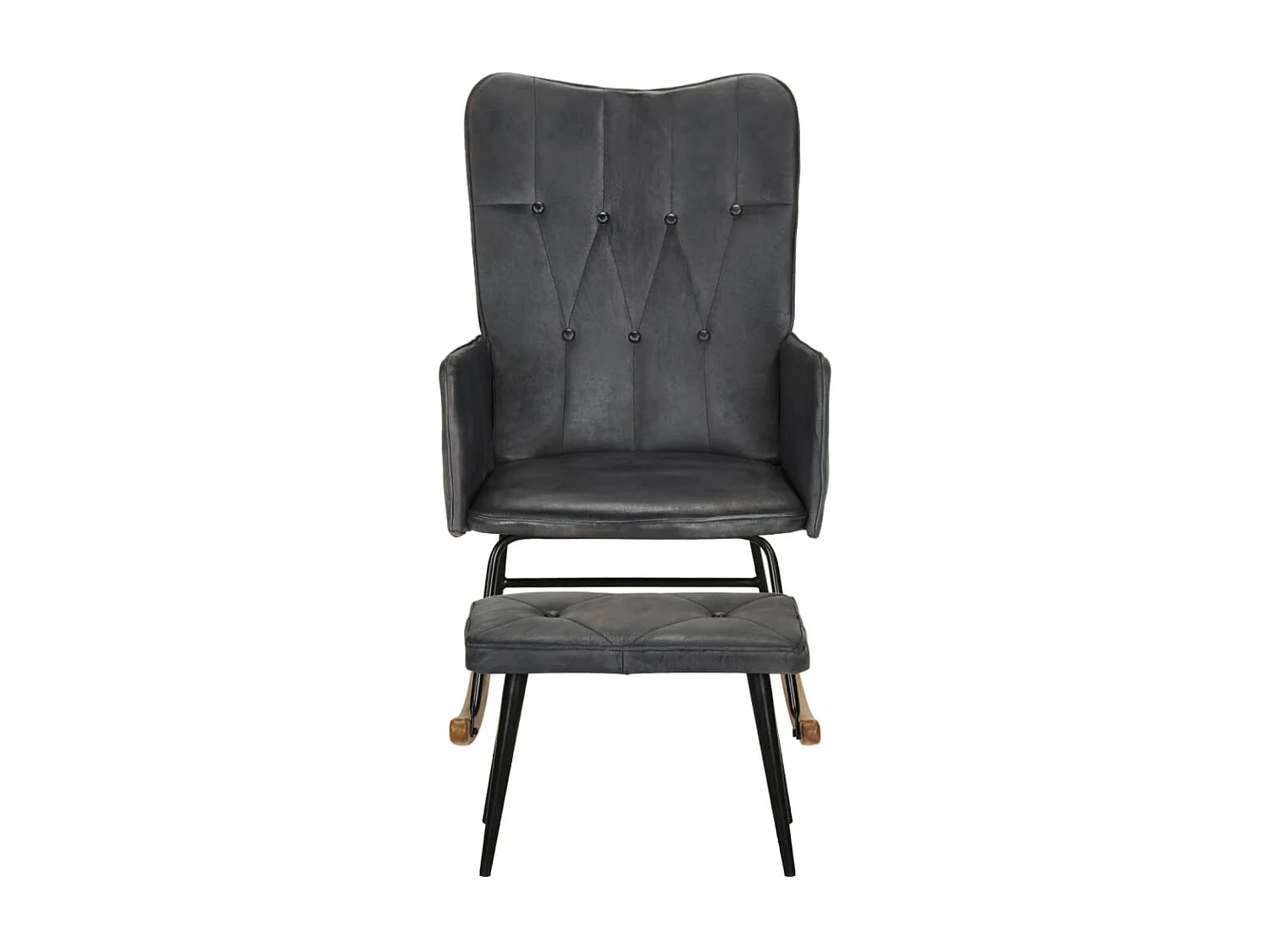 Schommelstoel met voetensteun echt leer grijs