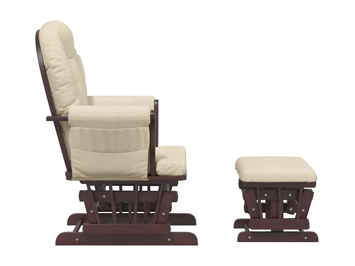 Chaise berçante avec repose-pied Blanc crème Tissu