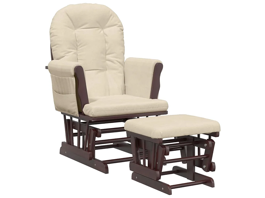 Poltrona Glider con Sgabello Bianco Crema in Tessuto