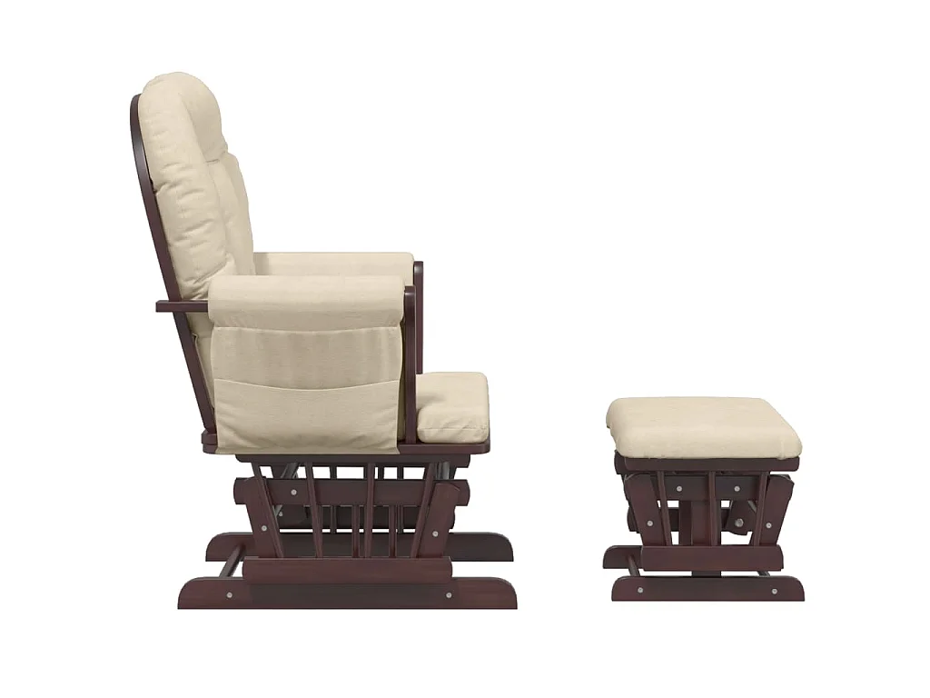 Poltrona Glider con Sgabello Bianco Crema in Tessuto
