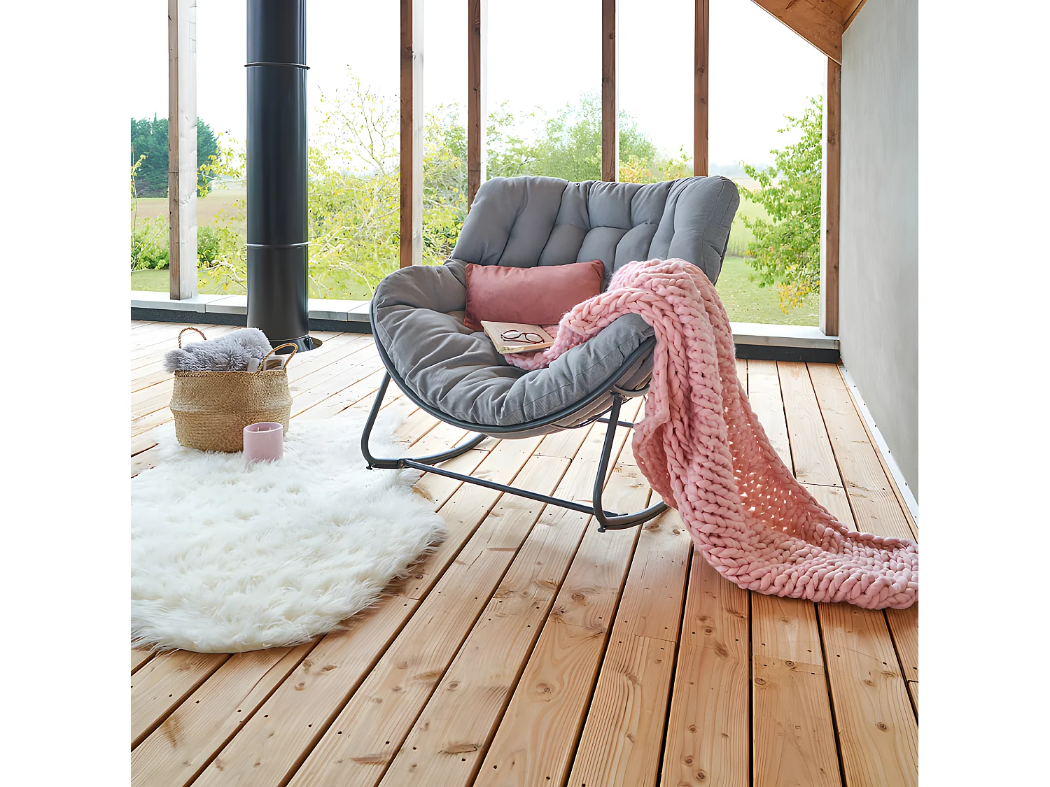 Fauteuil bascule extérieur gris/graphite Paopao Hespéride