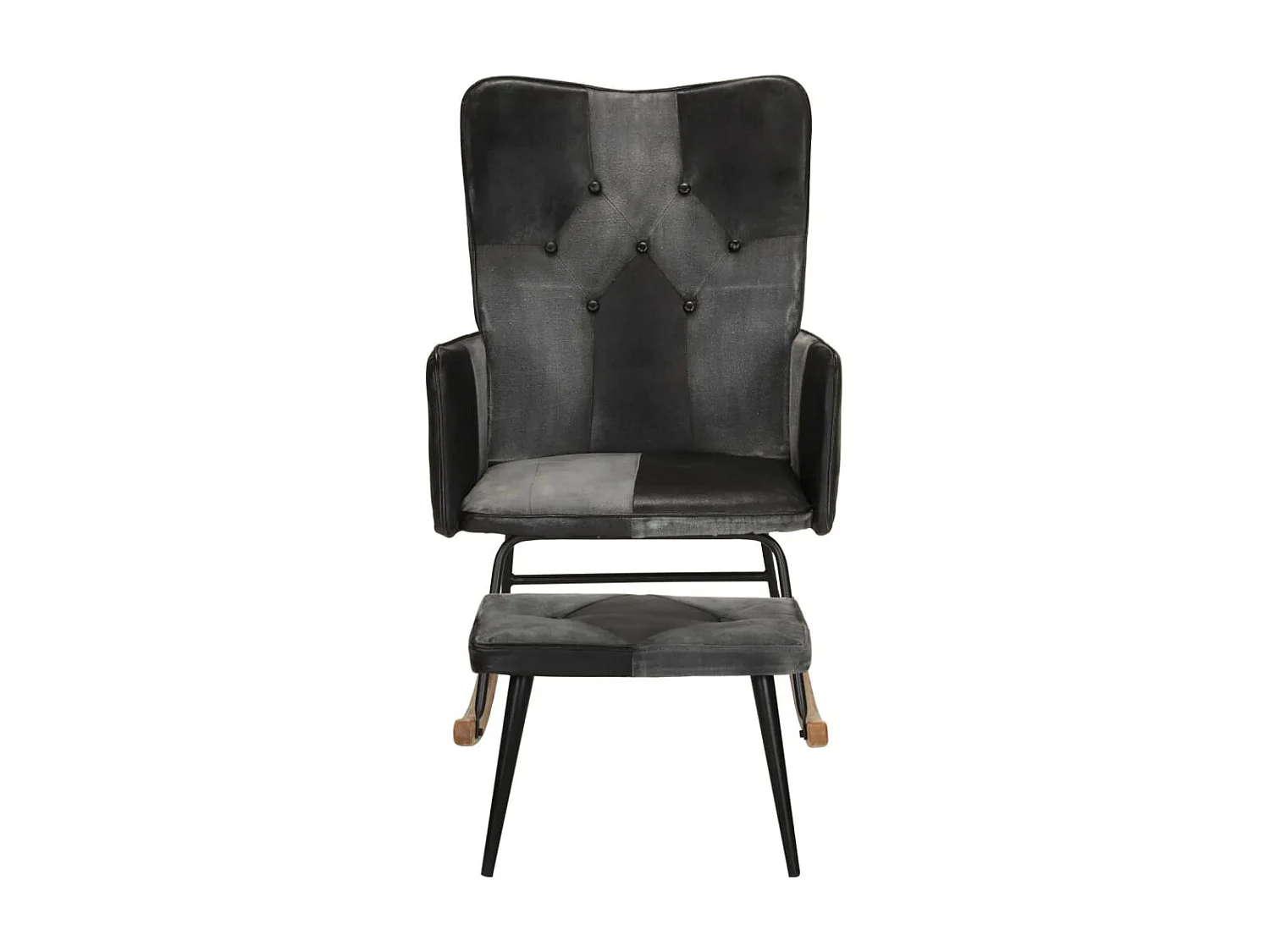 Chaise à bascule et repose-pieds Marron Noir véritable et toile