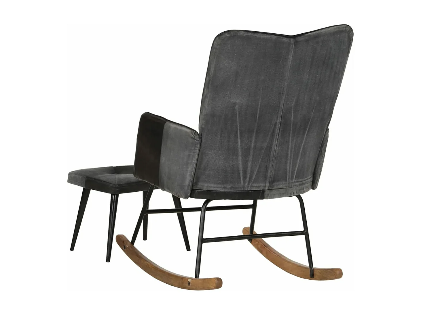 Chaise à bascule et repose-pieds Marron Noir véritable et toile