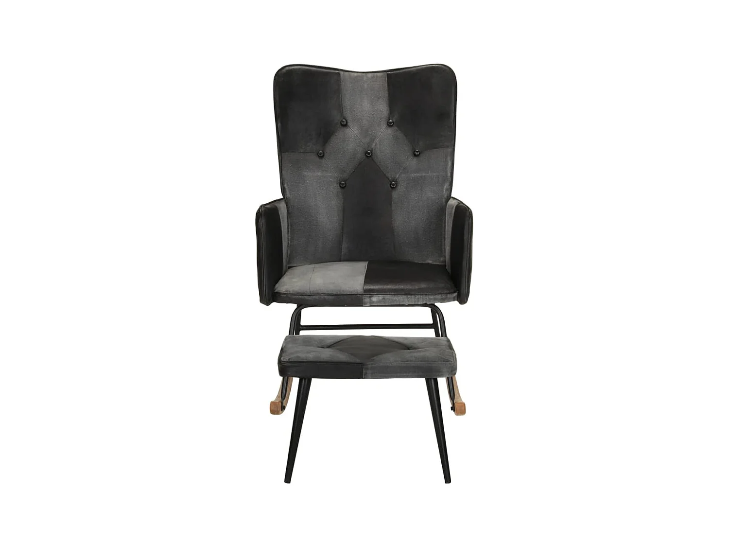 Chaise à bascule et repose-pieds Marron Noir véritable et toile