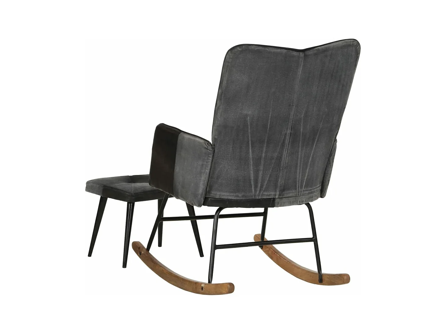 Chaise à bascule et repose-pieds Marron Noir véritable et toile