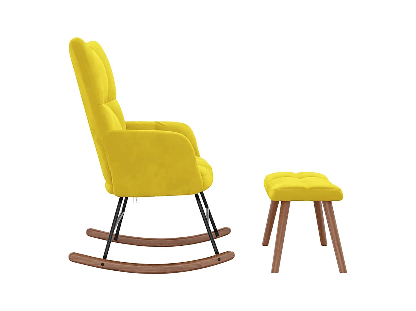 Silla mecedora con reposapiés tela amarillo mostaza