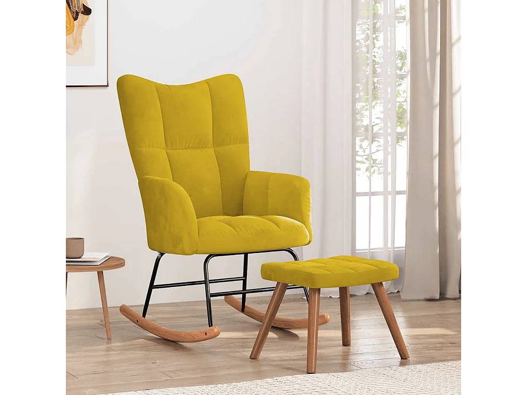 Chaise à bascule avec repose-pied Jaune moutarde Velours