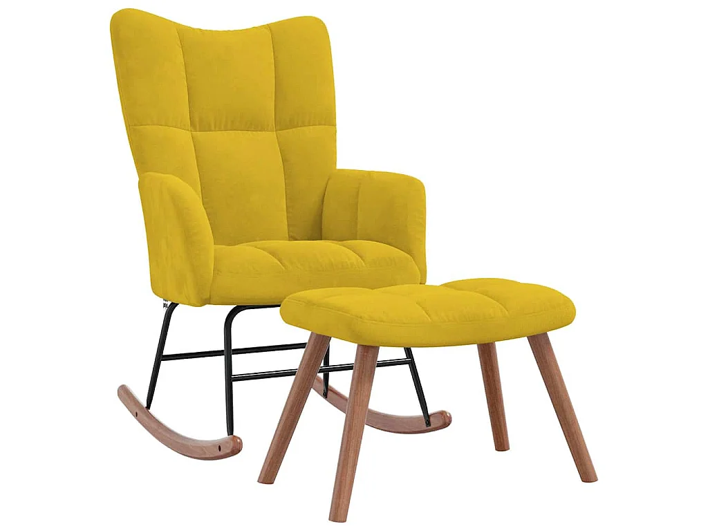 Chaise à bascule avec repose-pied Jaune moutarde Velours