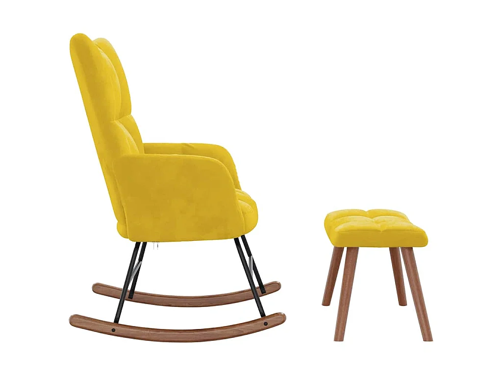 Chaise à bascule avec repose-pied Jaune moutarde Velours
