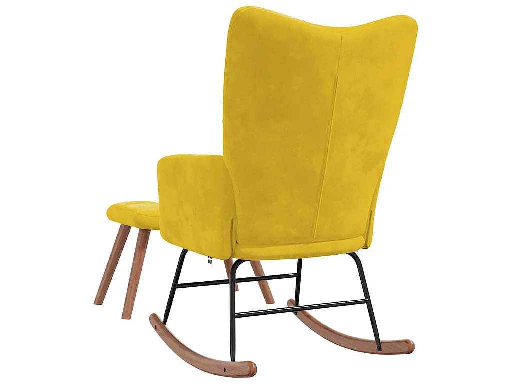 Cadeira de baloiçar com banco veludo amarelo mostarda