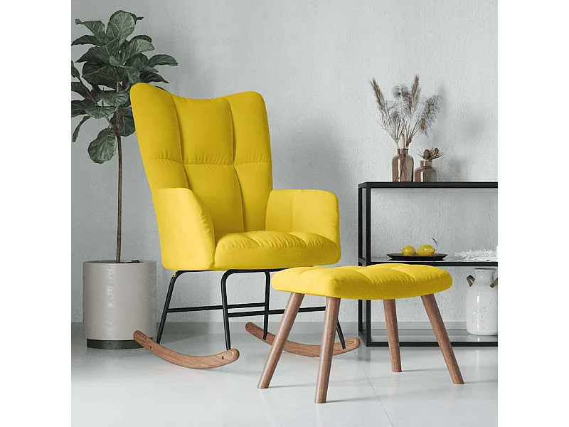 Chaise à bascule avec repose-pied Jaune moutarde Velours
