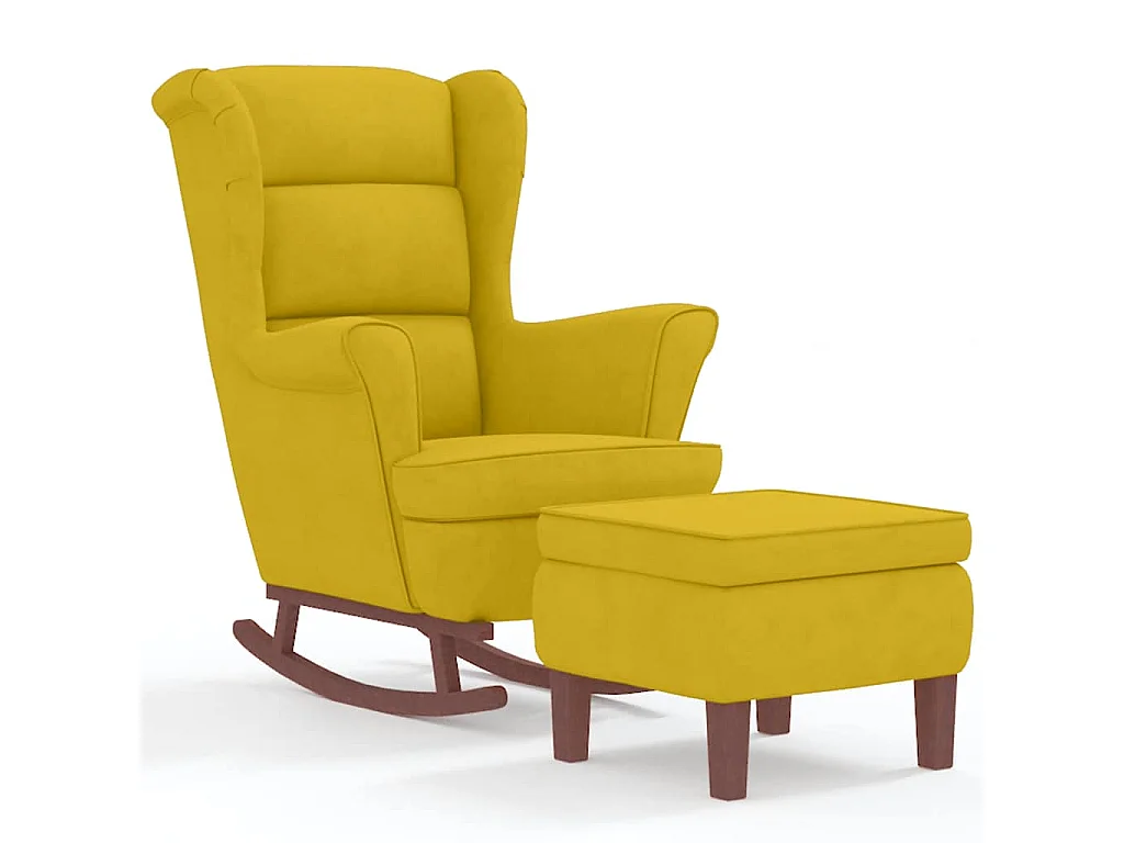 Fauteuil à bascule à oreilles en velours jaune bois massif