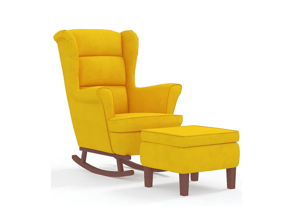 Fauteuil à bascule à oreilles en velours jaune bois massif