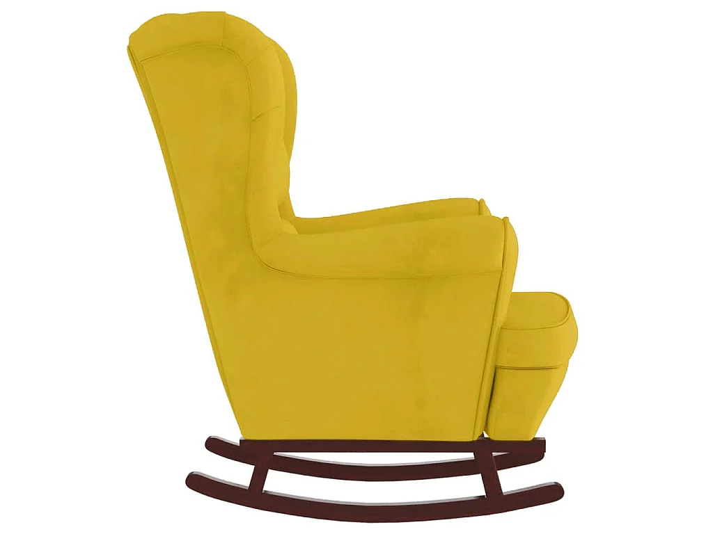 Fauteuil à bascule à oreilles en velours jaune bois massif