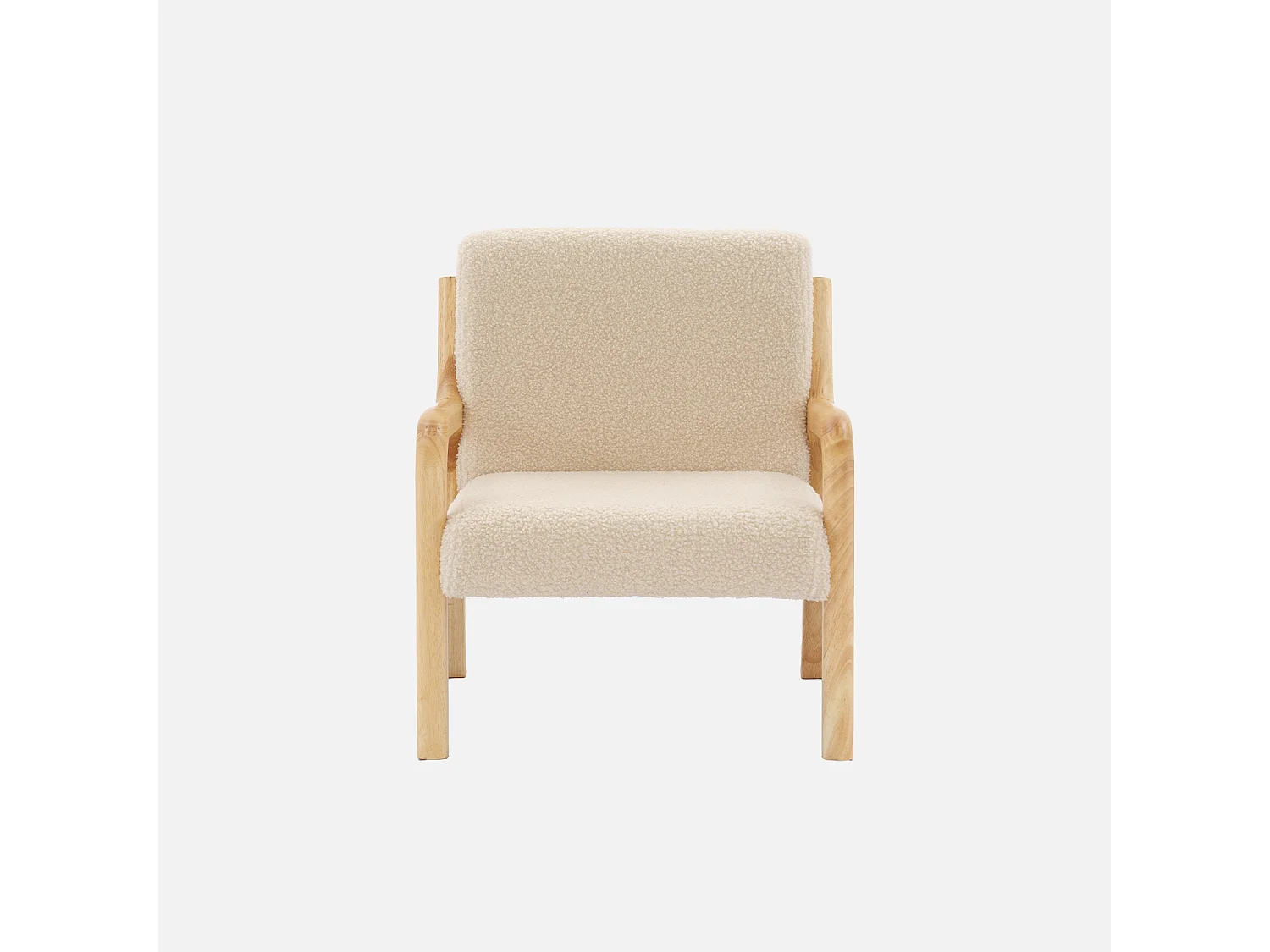 Fauteuil scandinave enfant en bois et tissu bouclette beige