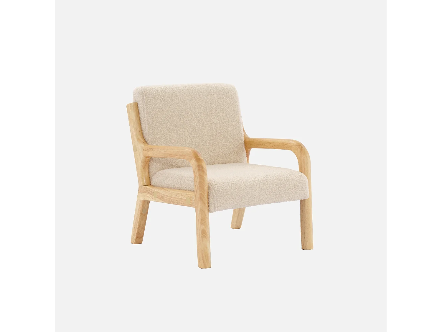 Fauteuil scandinave enfant en bois et tissu bouclette beige
