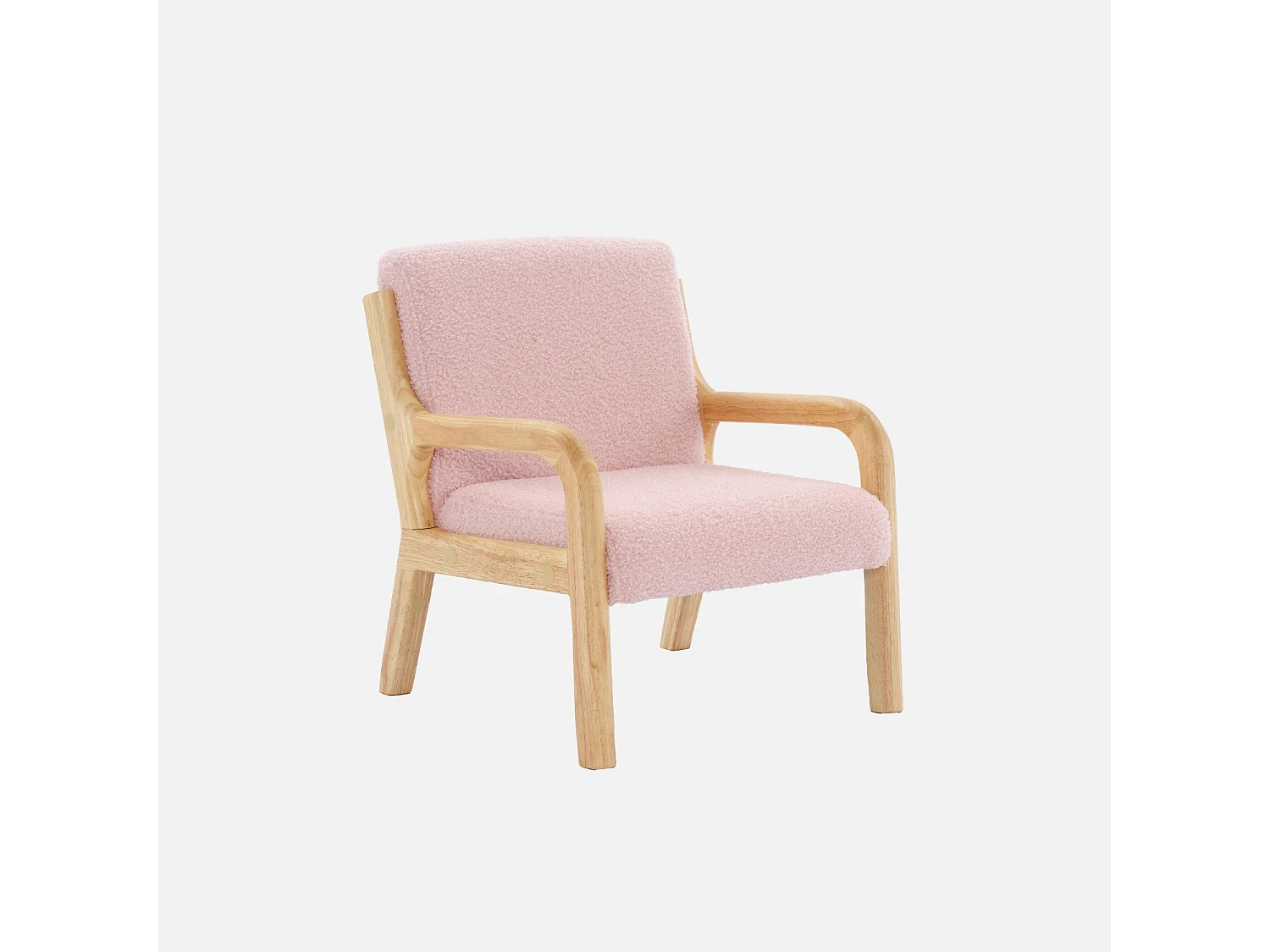 Fauteuil scandinave enfant en bois et tissu bouclette rose