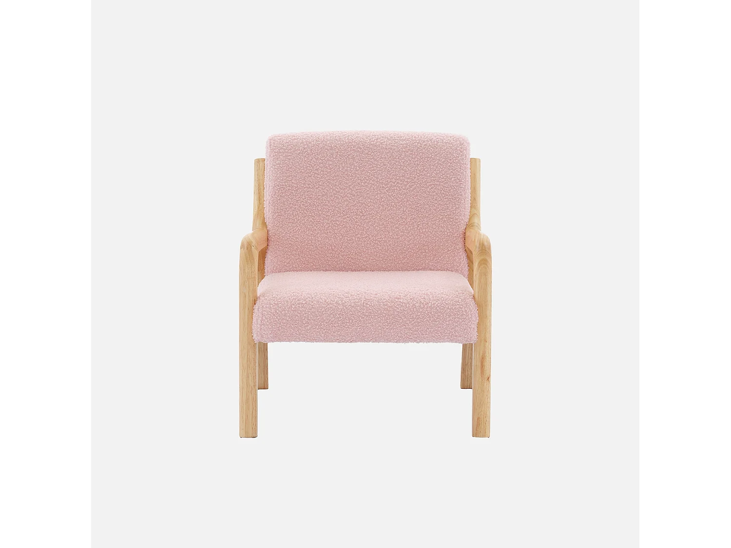 Fauteuil scandinave enfant en bois et tissu bouclette rose