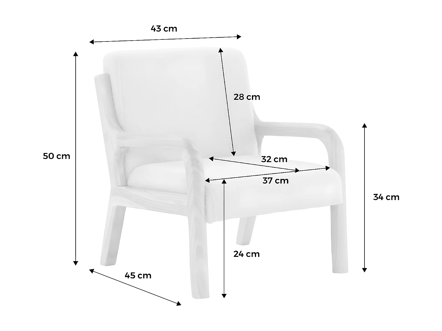Fauteuil scandinave enfant en bois et tissu bouclette rose