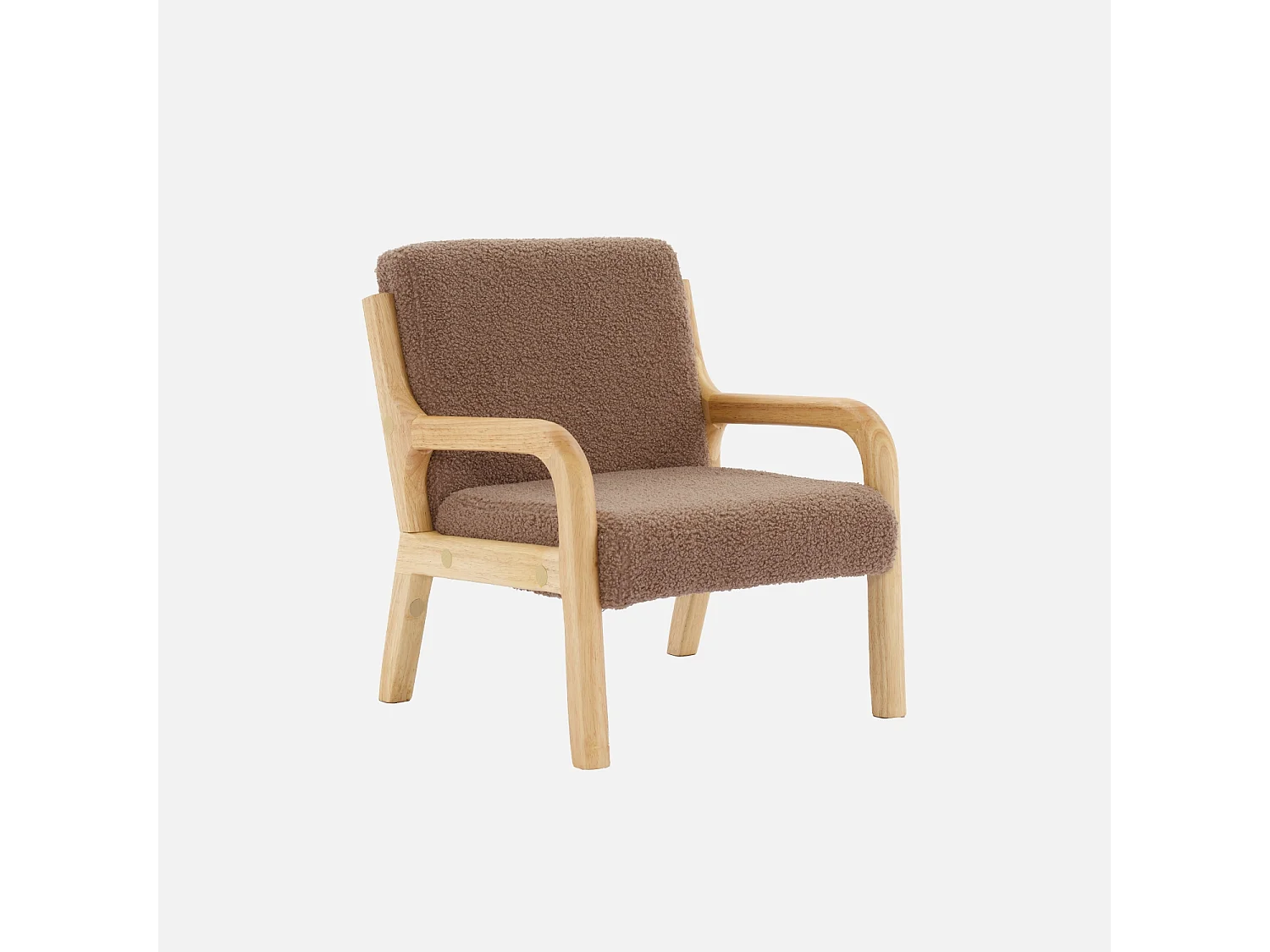 Fauteuil scandinave enfant en bois et tissu bouclette marron