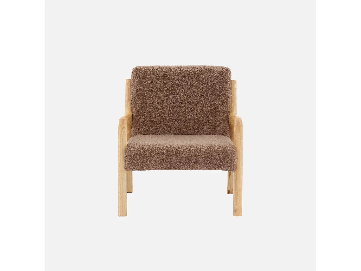 Fauteuil scandinave enfant en bois et tissu bouclette marron