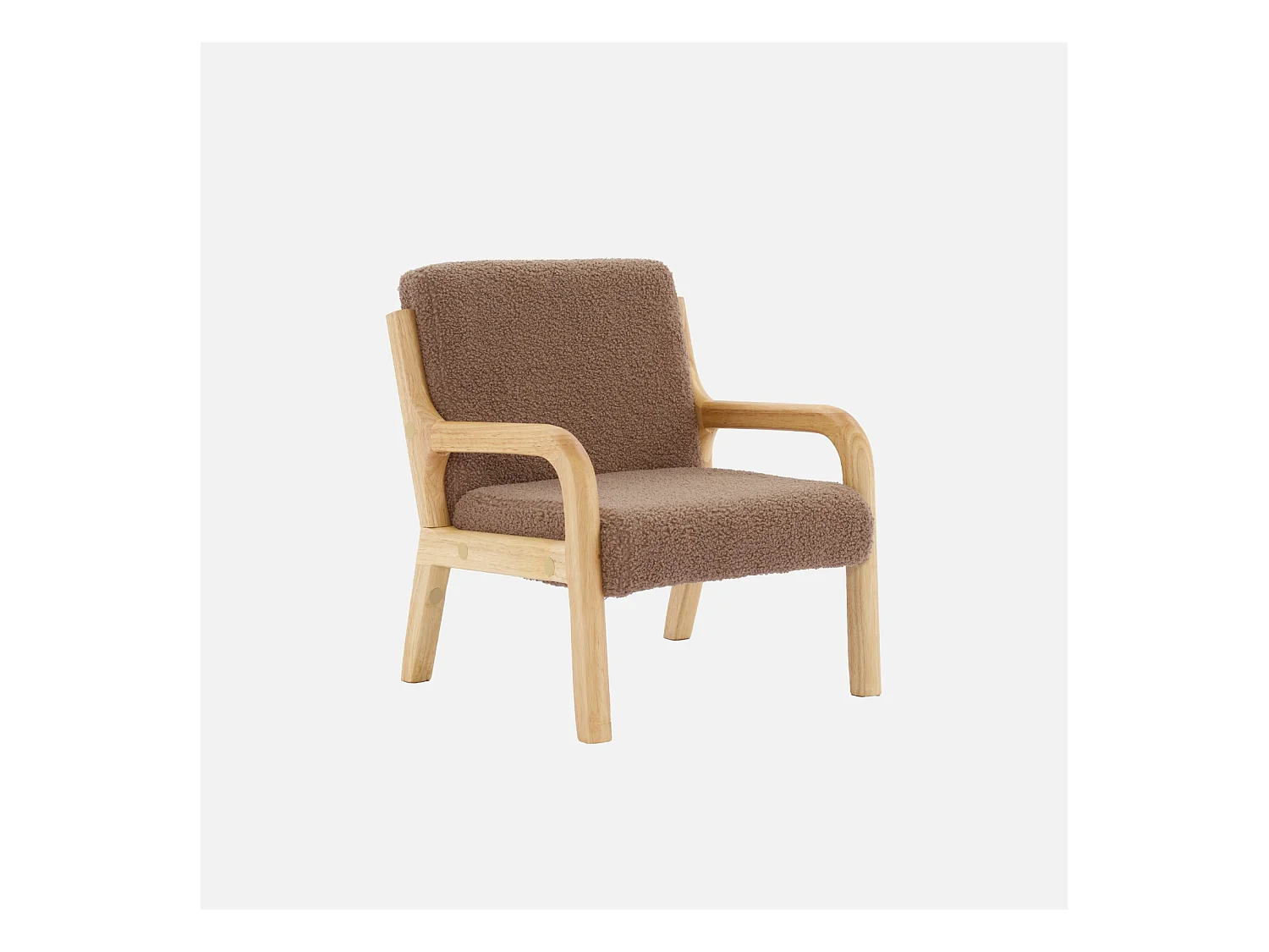 Fauteuil scandinave enfant en bois et tissu bouclette marron