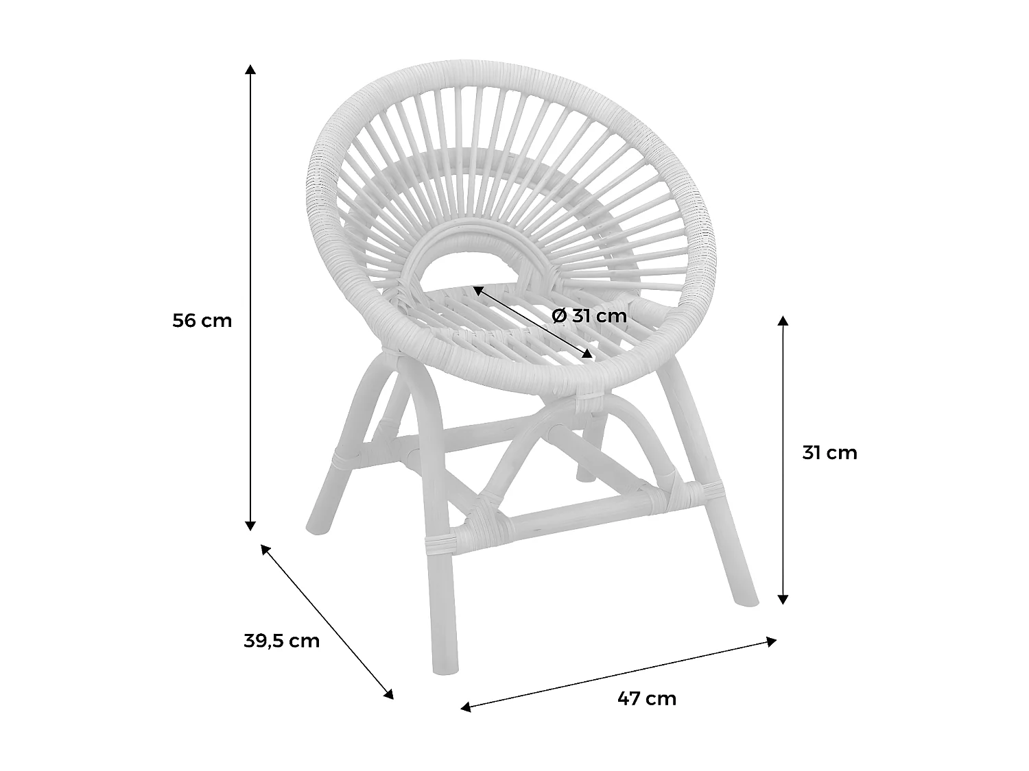 Sedia per bambini in rattan, marrone naturale