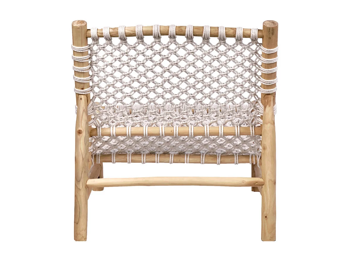 Fauteuil bas lounge incliné en bois de teck et coton blanc - TALA