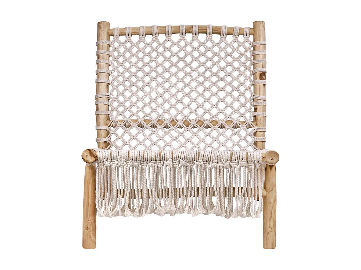 Fauteuil bas lounge incliné en bois de teck et coton blanc - TALA