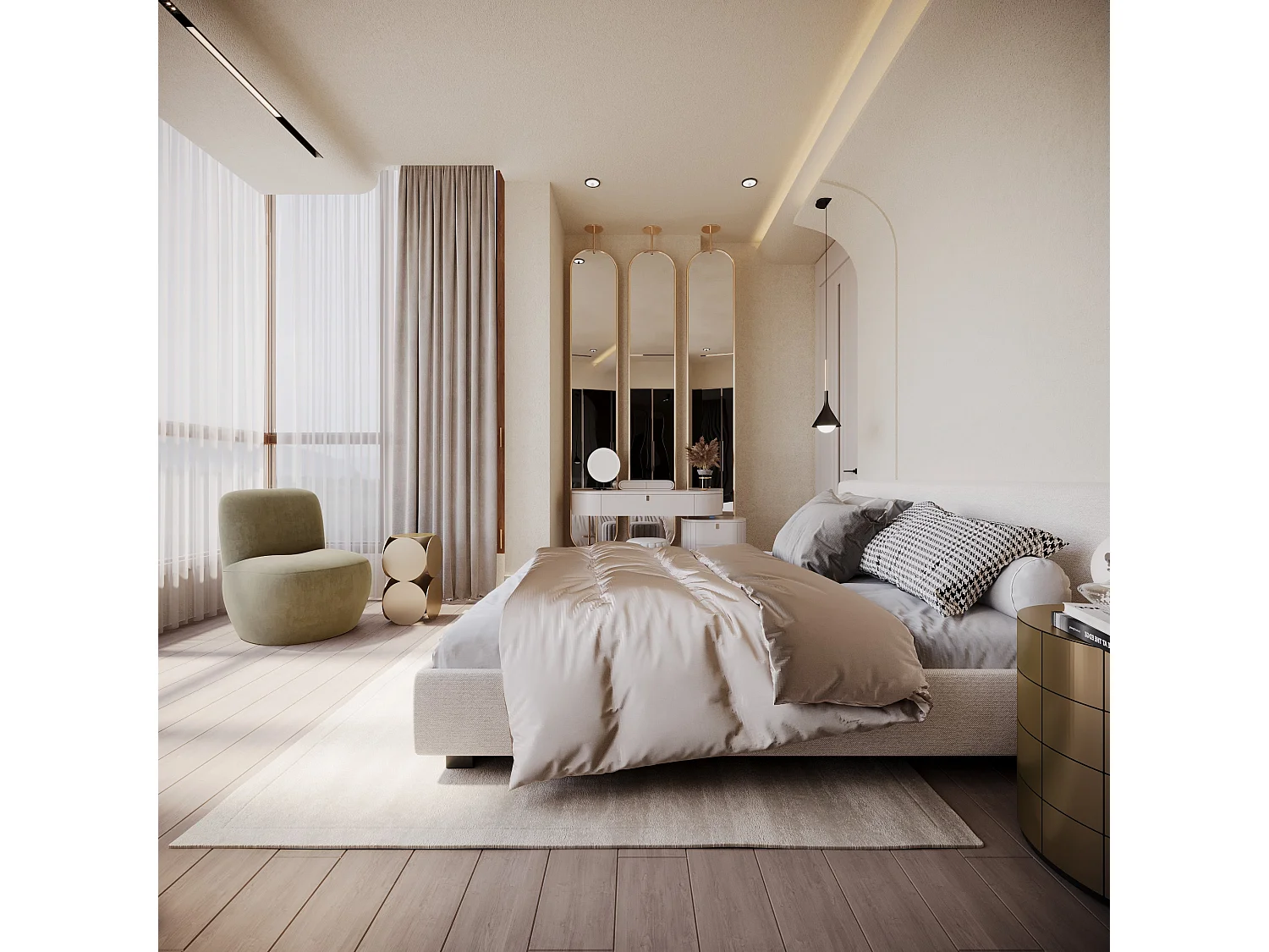 Fauteuil en tissu velours beige