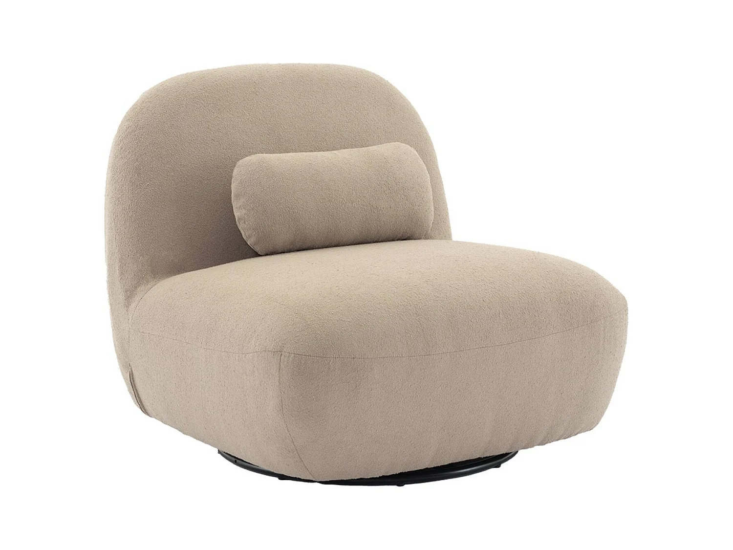 Fauteuil pivotant 360° en bouclette texturée beige. piètement en métal noir mat - SPINO
