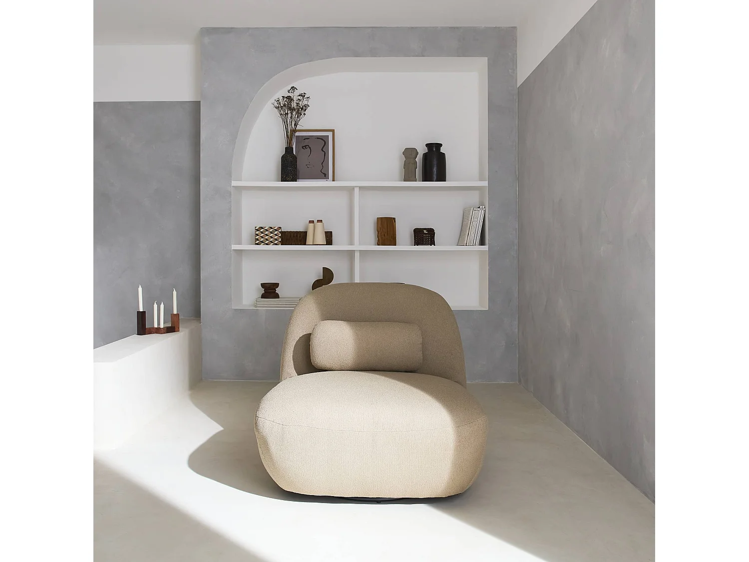 Poltrona girevole 360° bouclé, beige