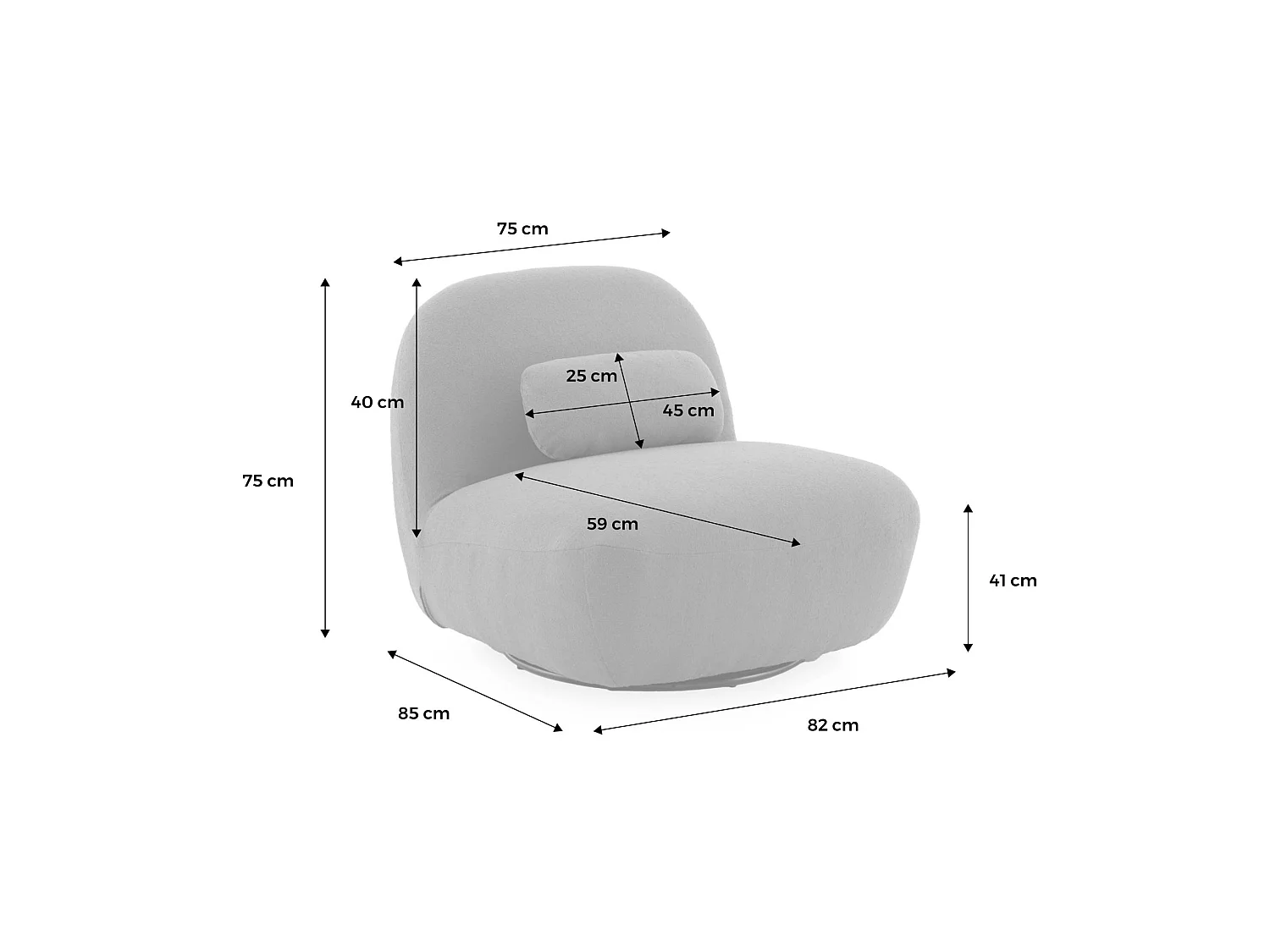 Poltrona girevole 360° bouclé, beige