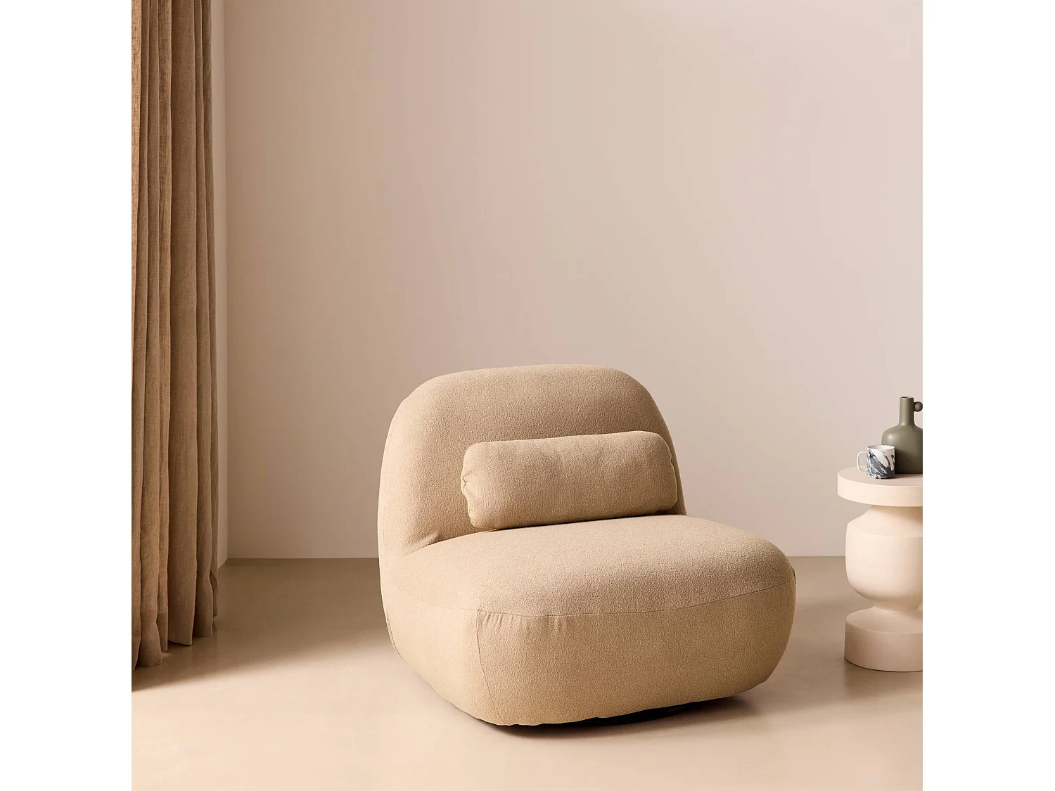 Poltrona girevole 360° bouclé, beige